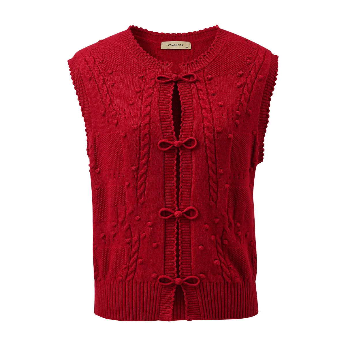 100% Cashmere Cable Knit Vest with Bow Detailing