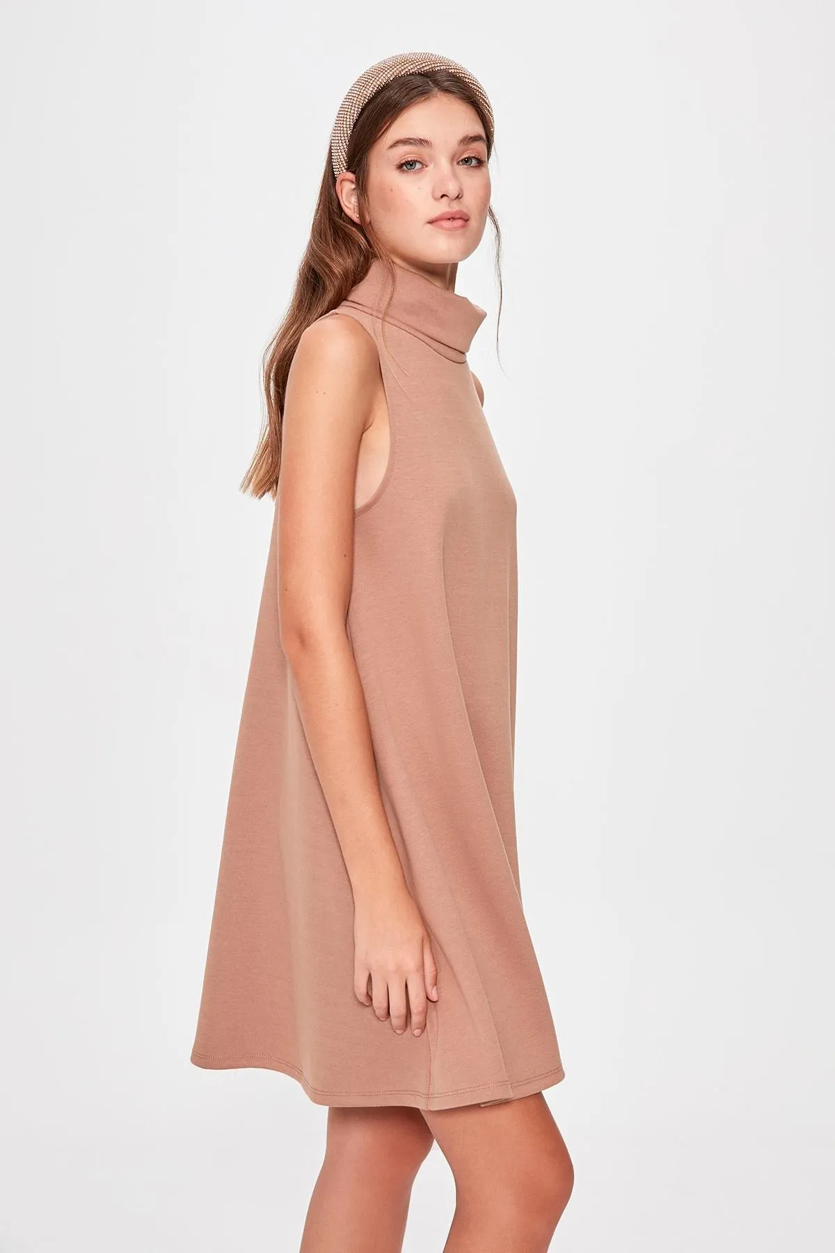 13058 Camel Turtleneck Knitted Dress