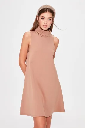 13058 Camel Turtleneck Knitted Dress