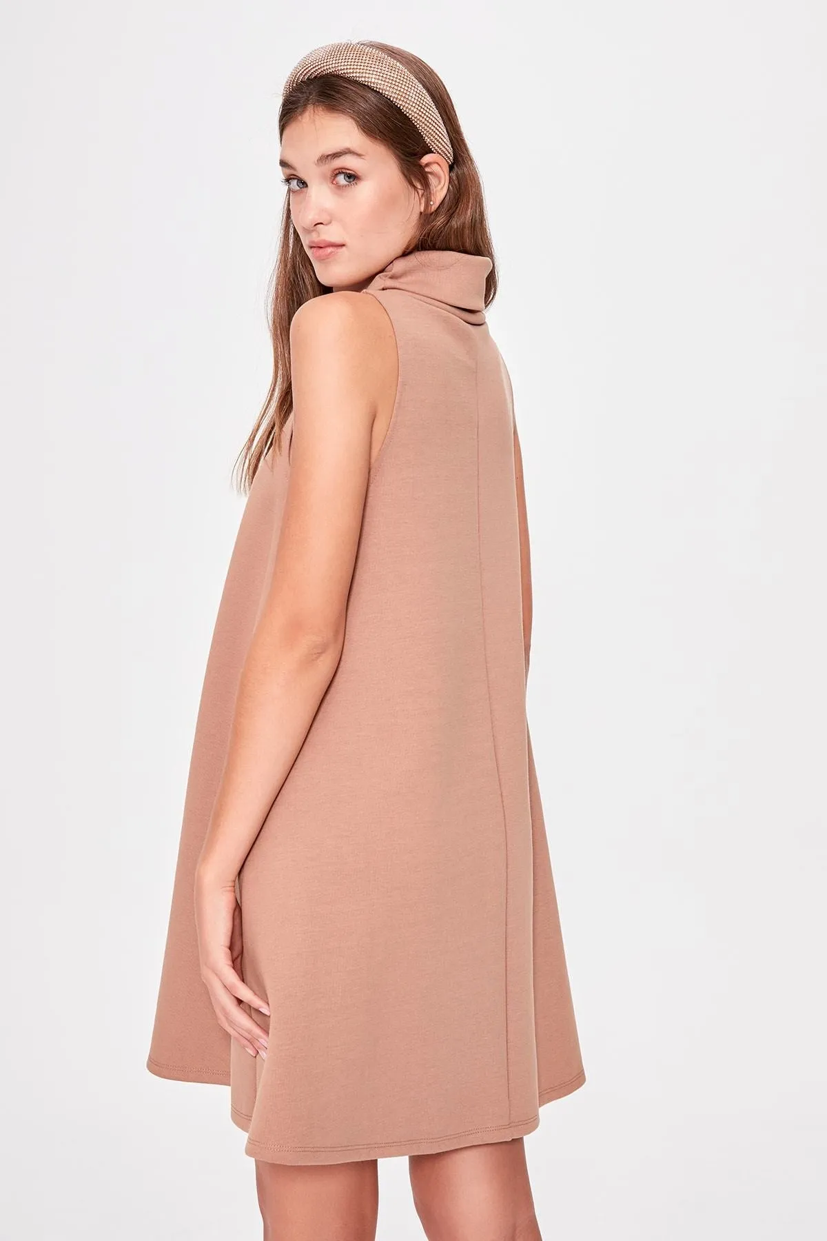 13058 Camel Turtleneck Knitted Dress