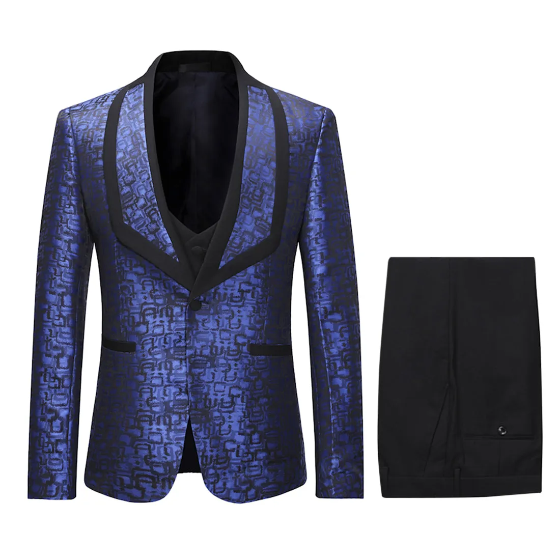 3-Piece Slim Fit Paisley Suit Blue