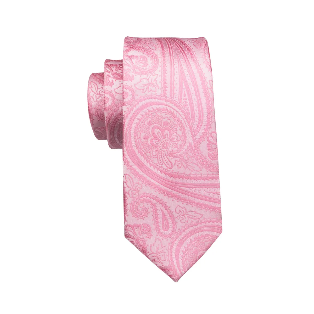 3PCS Luxury Pink Necktie Pocket Square Cufflinks Set