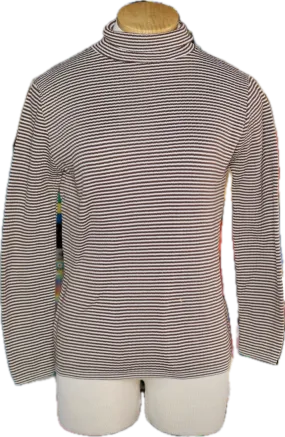 70s Queen Casuals Brown/White Striped Turtleneck Top     S