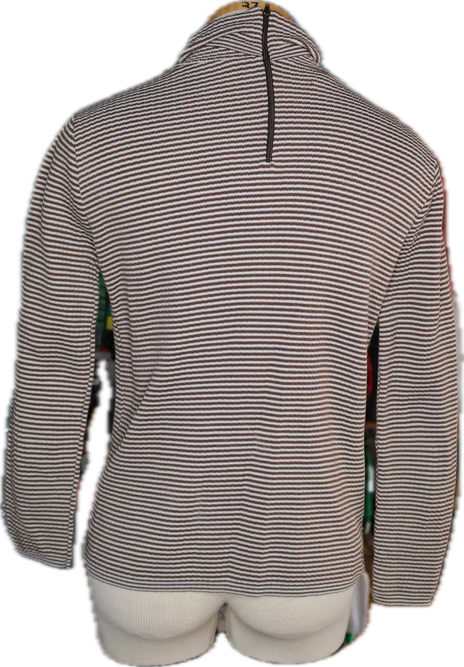 70s Queen Casuals Brown/White Striped Turtleneck Top     S