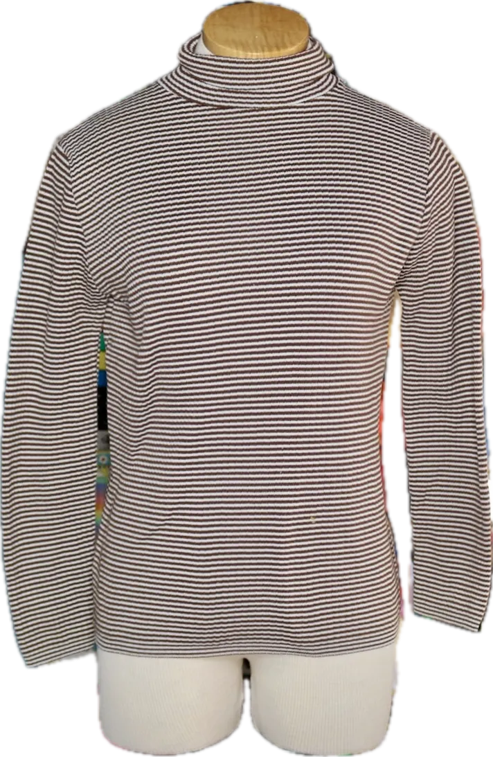 70s Queen Casuals Brown/White Striped Turtleneck Top     S