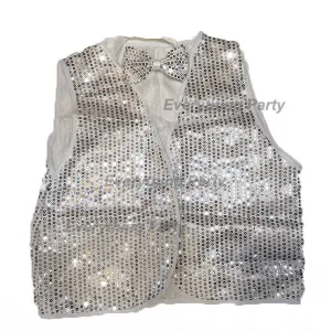 Adult Sequin Vest with Bow Tie - Silver