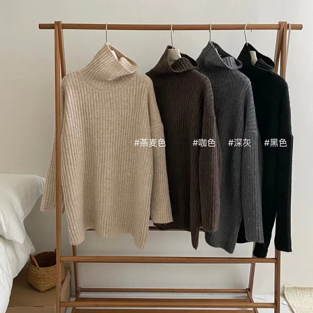 Aiertu style Soft Glutinous Turtleneck Pullover Women's Autumn and Winter Loose Lazy Style Mid-Length Inner Sweater Top