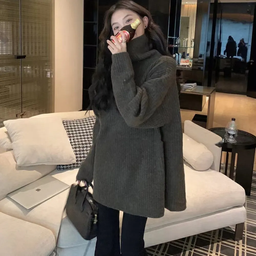 Aiertu style Soft Glutinous Turtleneck Pullover Women's Autumn and Winter Loose Lazy Style Mid-Length Inner Sweater Top