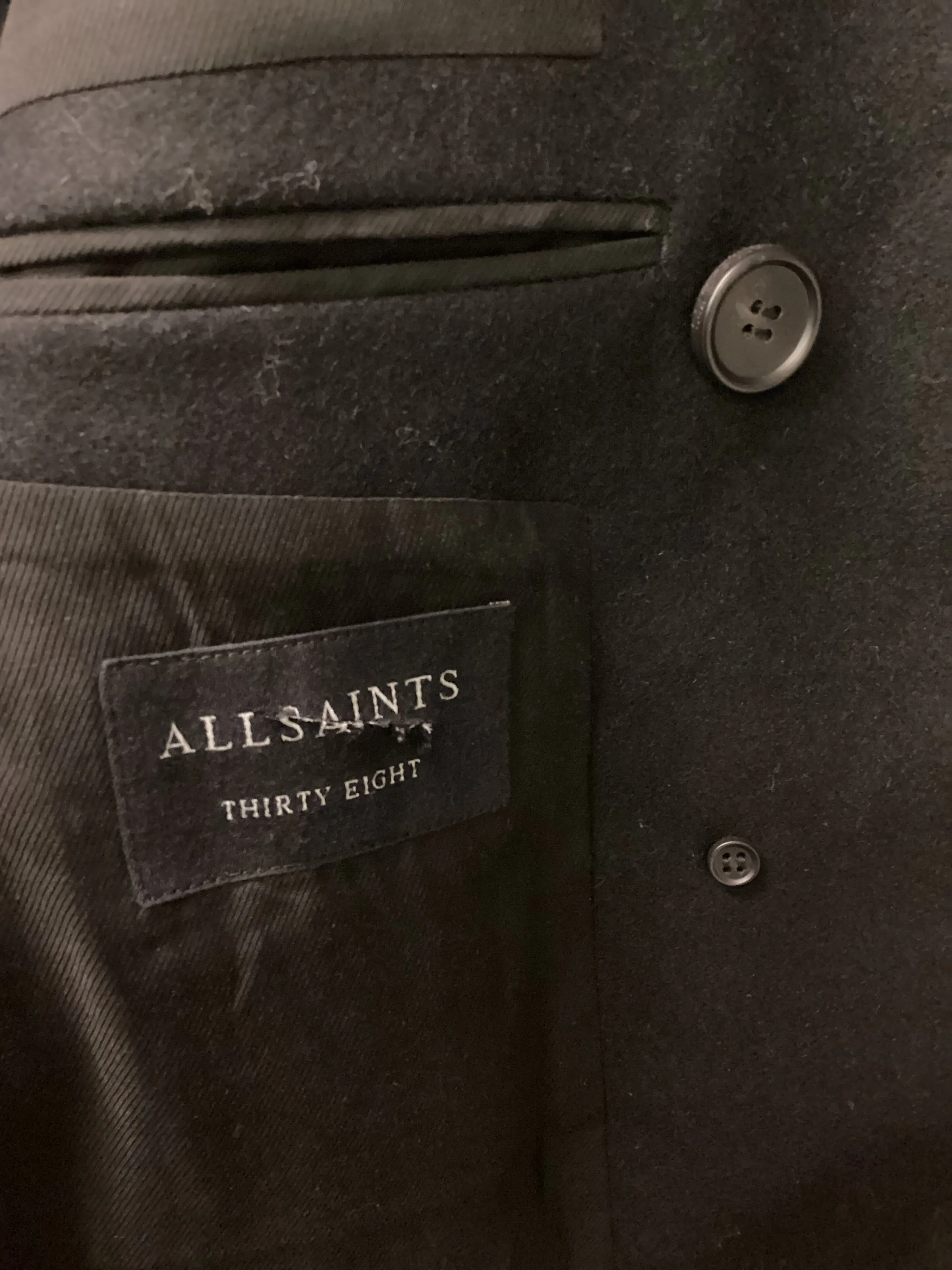 All Saints Black Peacoat Size 38