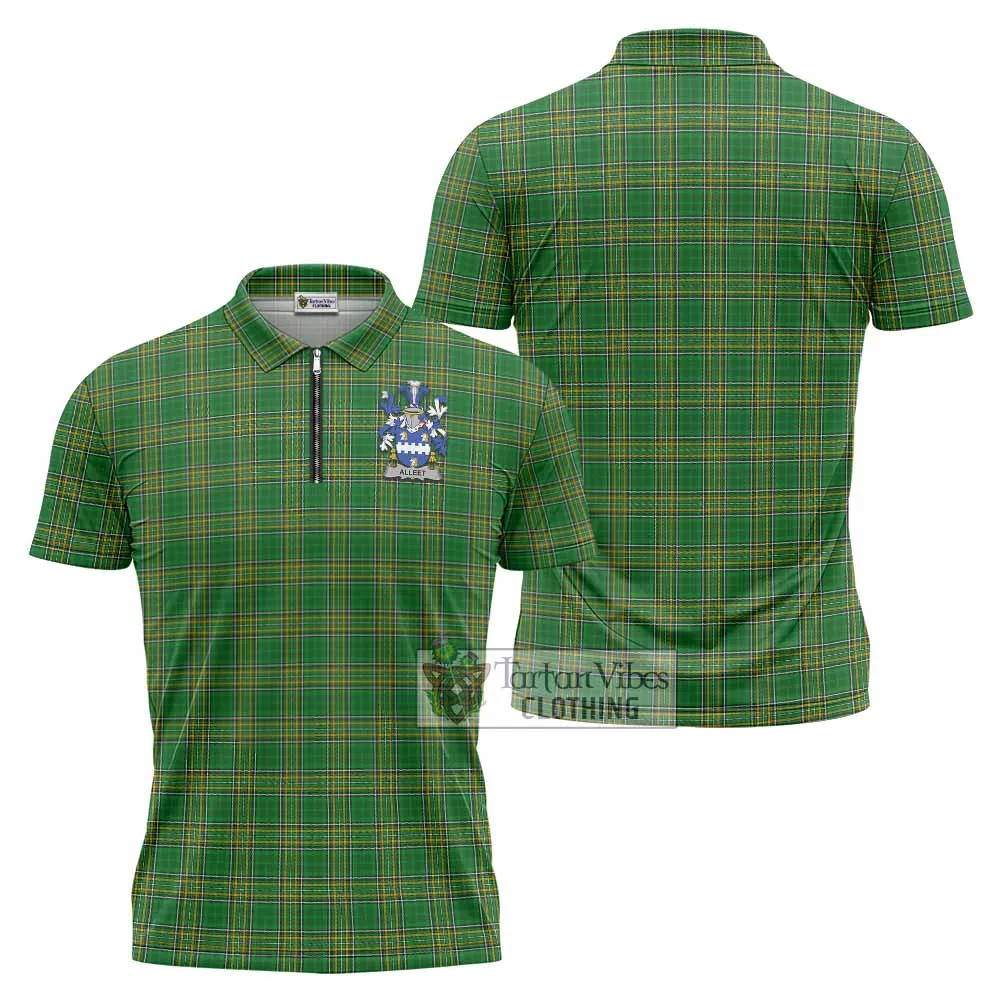 Alleet Irish Clan Tartan Zipper Polo Shirt with Coat of Arms