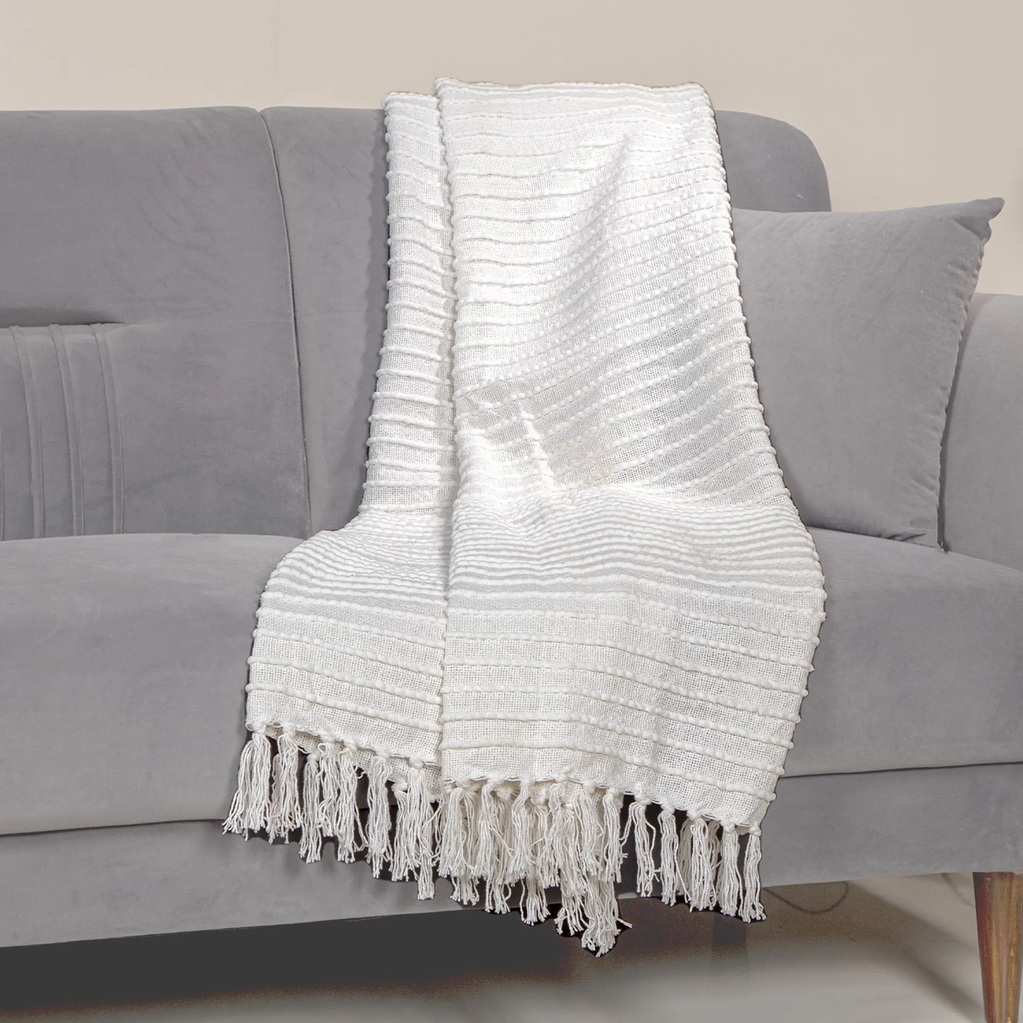 Anko Australia Cotton Ribbed Woven Sofa Throw | Super Soft Throws for Sofa and Couch | Reversible Machine Washable & Fade Resistant Throw Blanket | White | Ideal for Picnic & Gifts | 152x127cm