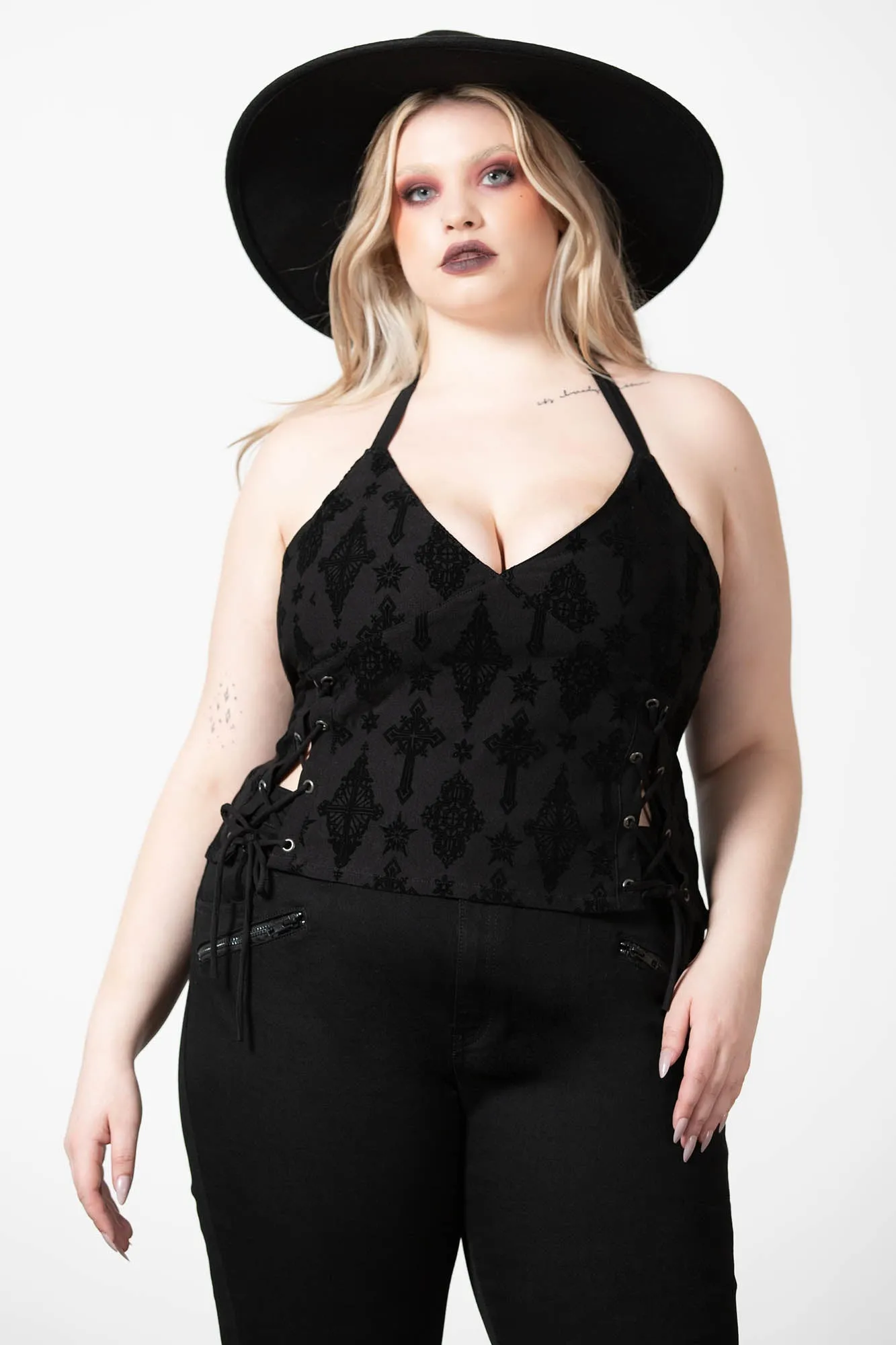 Aria Flocked Halter Top [PLUS]