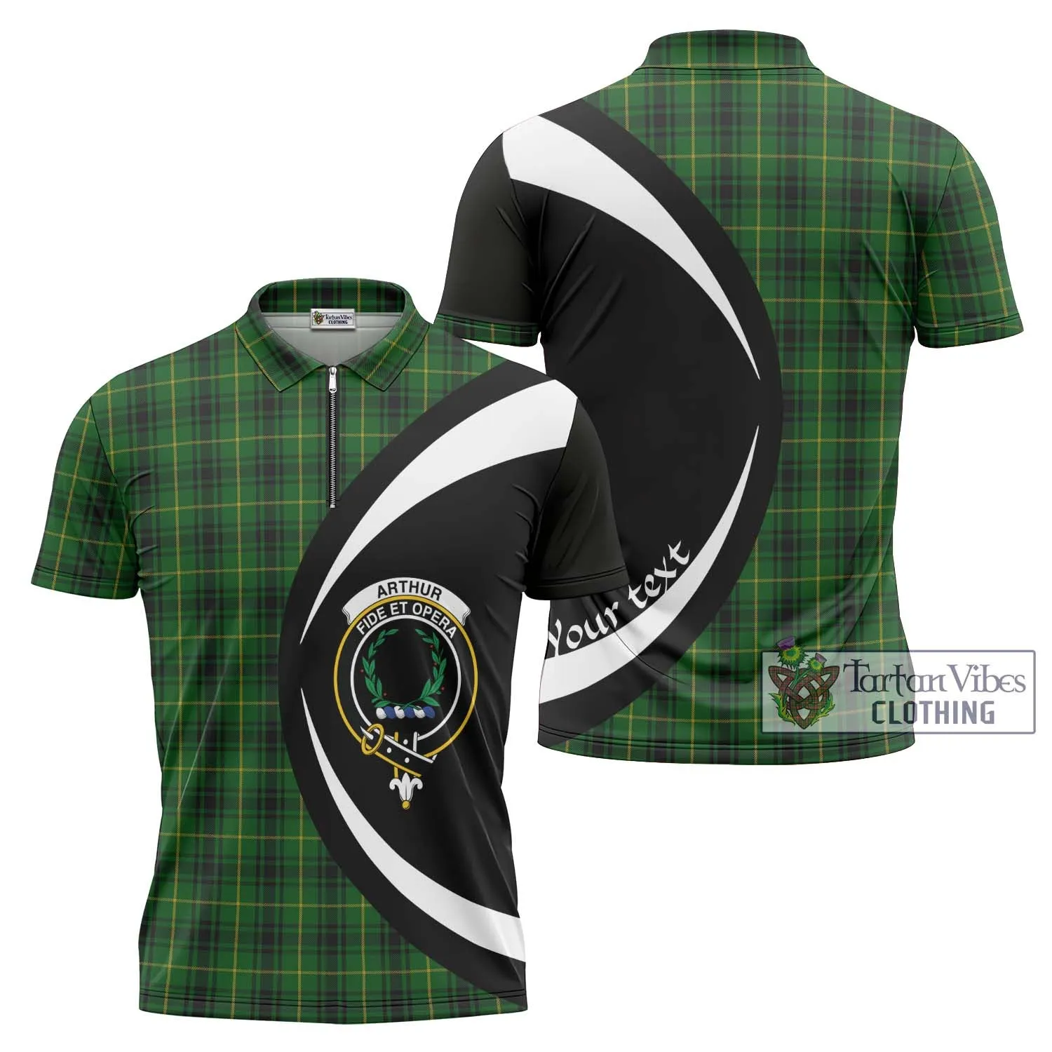 Arthur Tartan Zipper Polo Shirt with Family Crest Circle Style