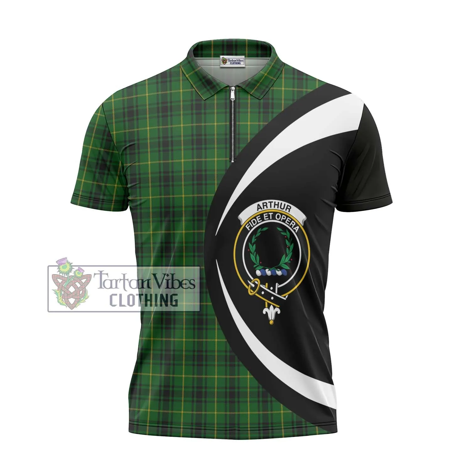 Arthur Tartan Zipper Polo Shirt with Family Crest Circle Style