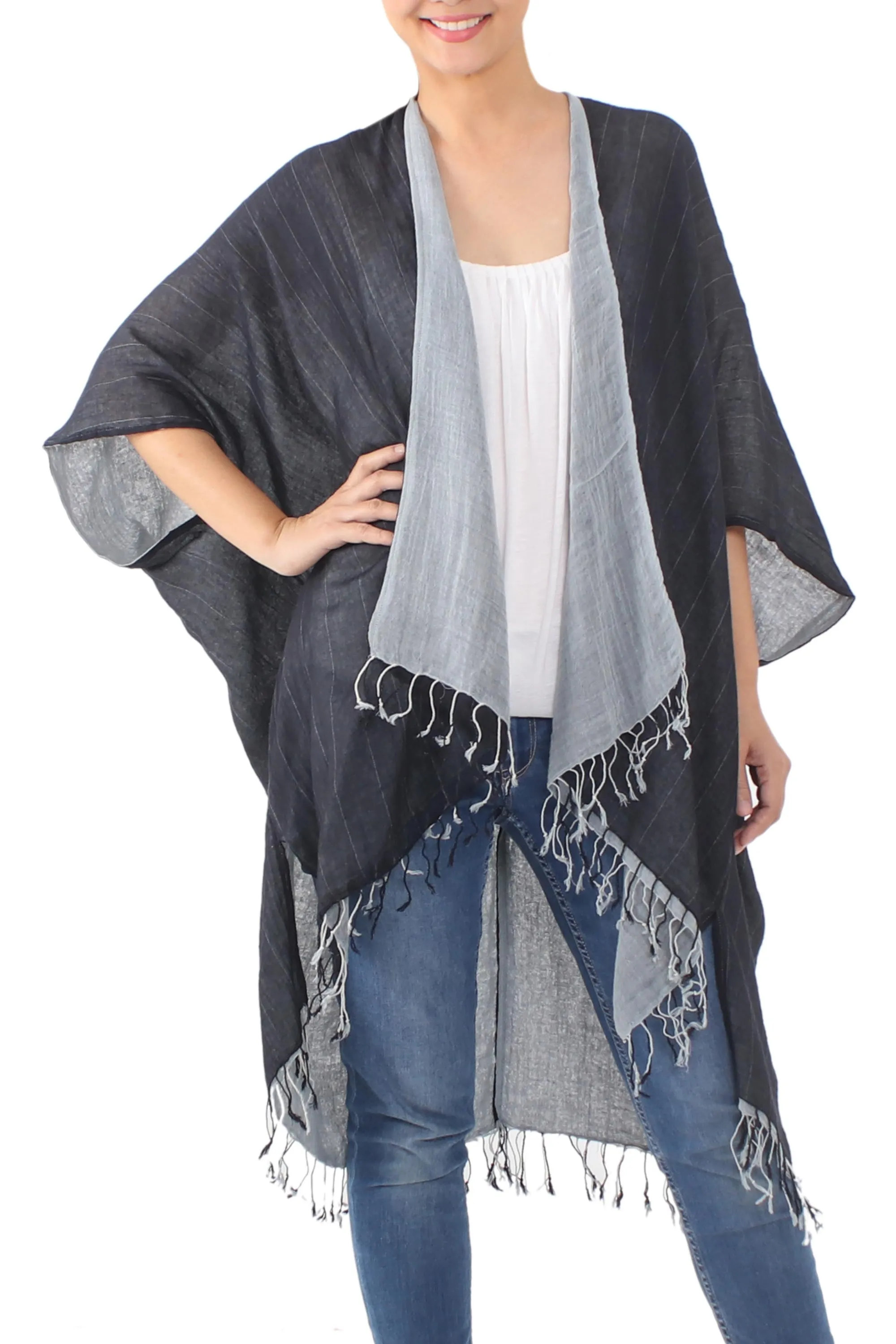 Artisan Crafted 100% Cotton Black and Grey Jacket and Scarf - Monochromatic | NOVICA