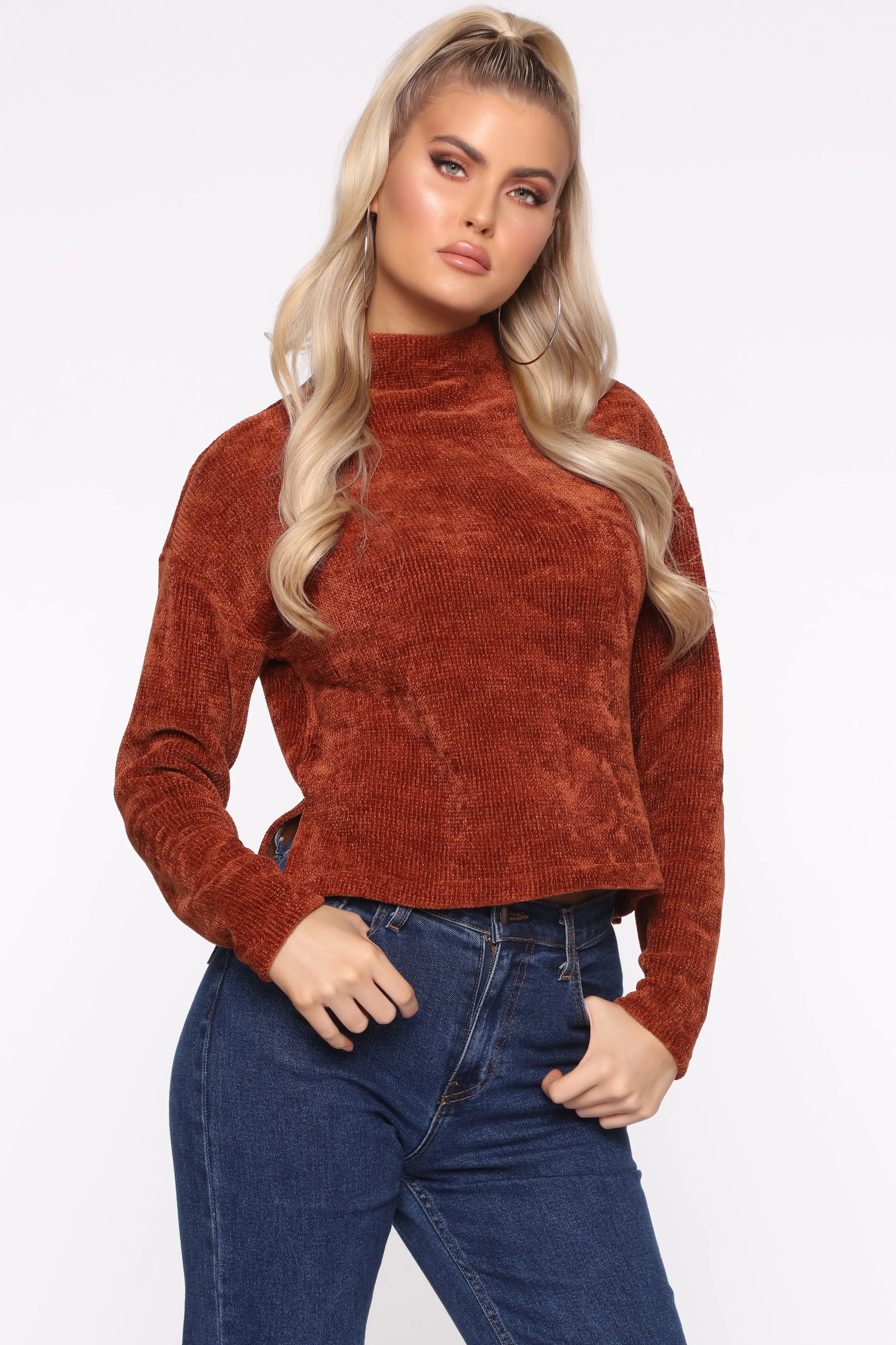 At Your Best Mock Neck Sweater - Cognac