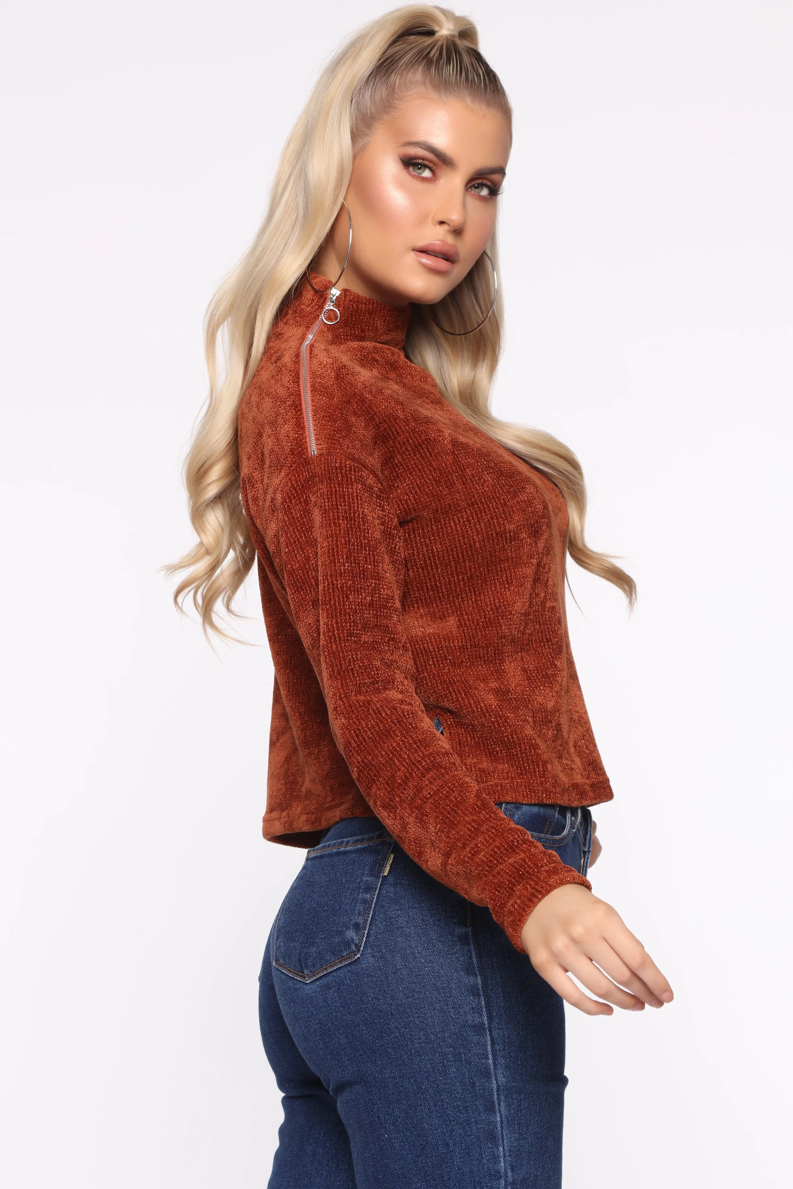 At Your Best Mock Neck Sweater - Cognac