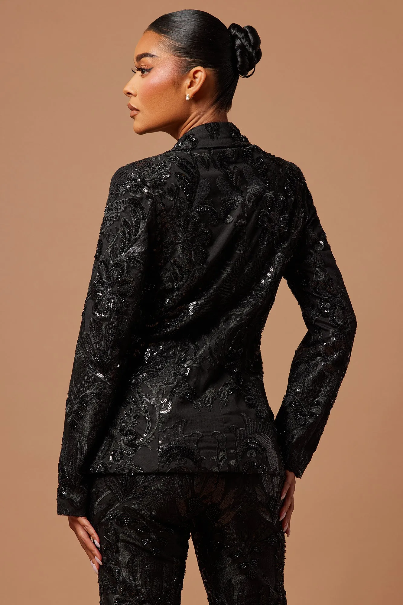 Ava Sequin Embellished Blazer - Black