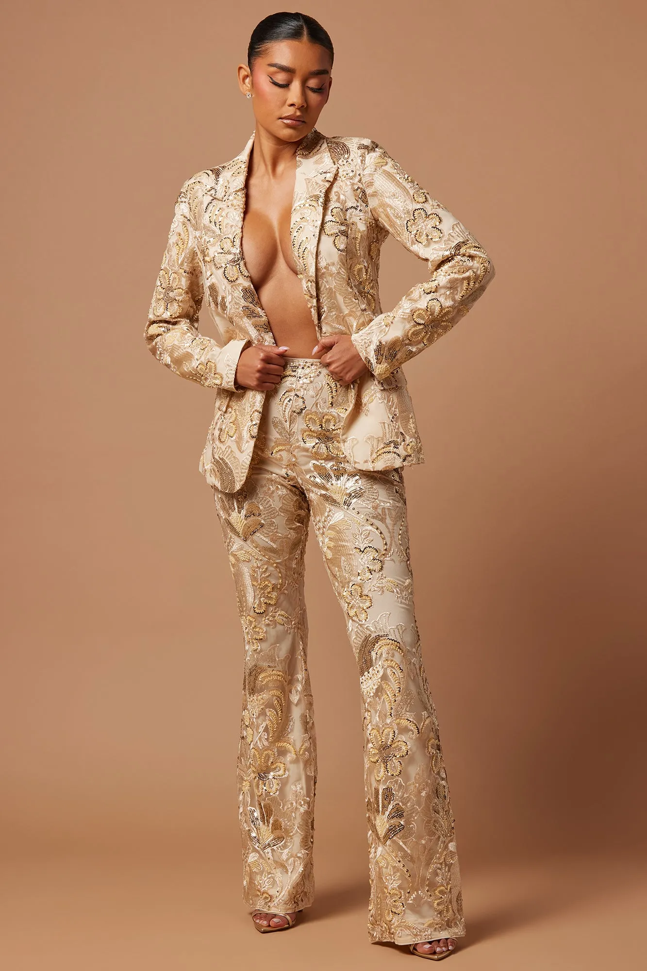 Ava Sequin Embellished Blazer - Cream