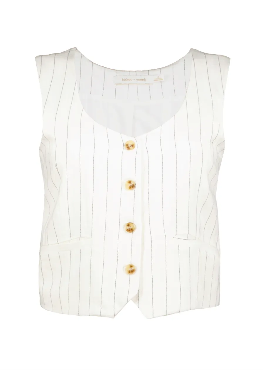 B Y Pinstripe Vest-Ivory