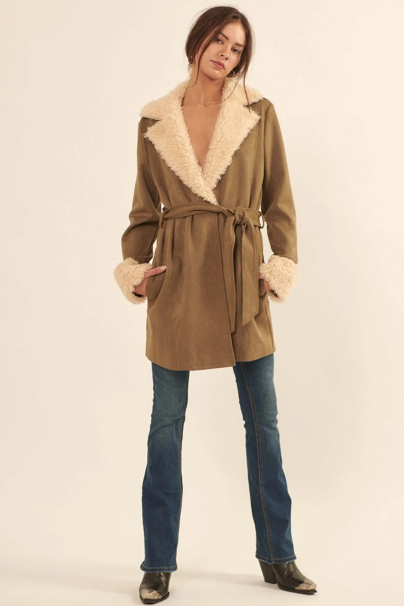 Backstage Pass Belted Faux Shearling Jacket