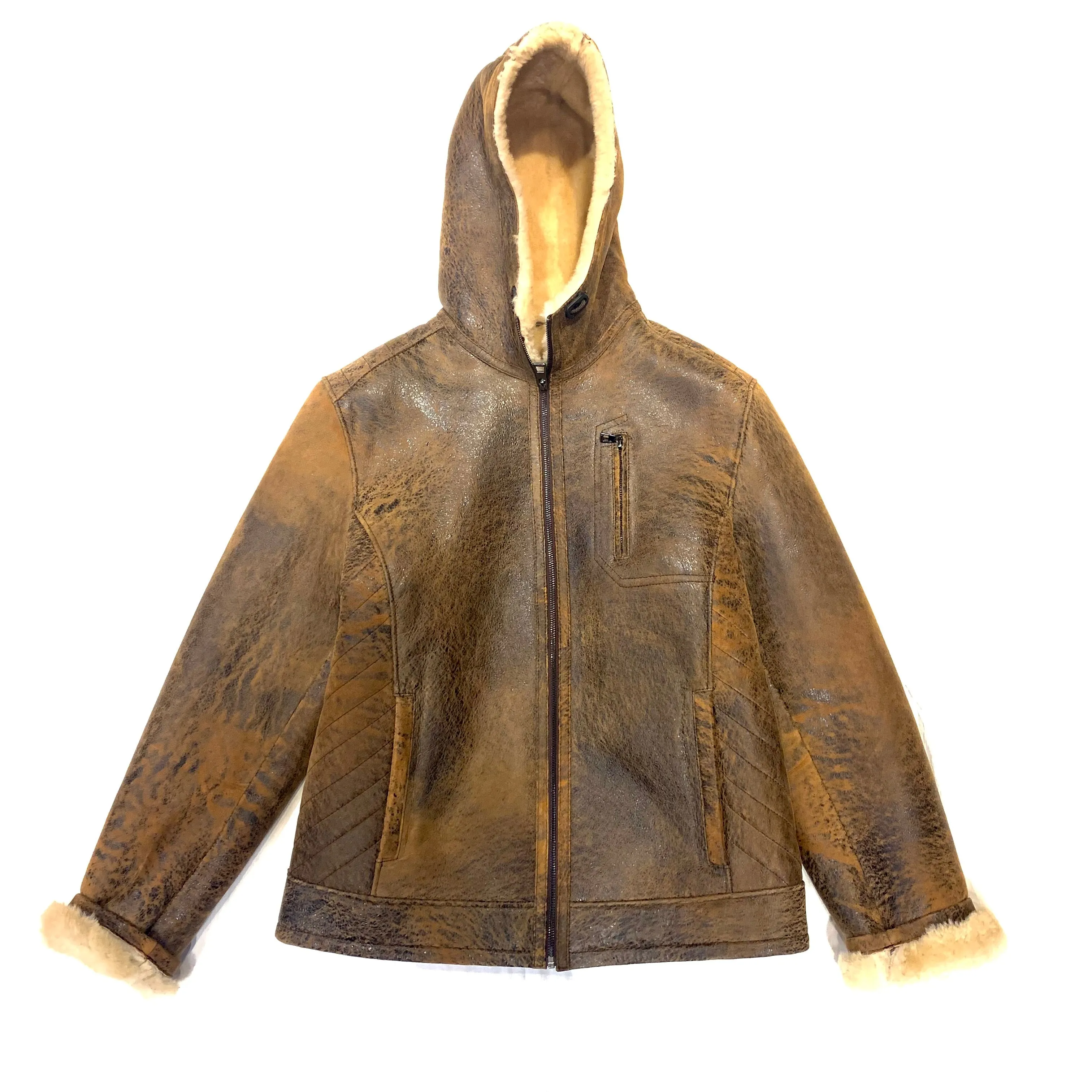 Barya NewYork Antique Brown Hooded Shearling Jacket