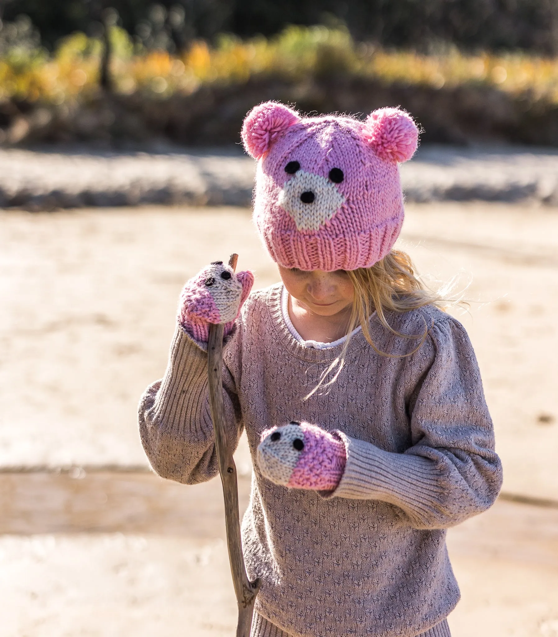 Bear Face Beanie Pink