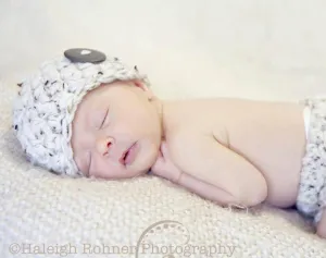 Beige Tweed Button Baby Hat