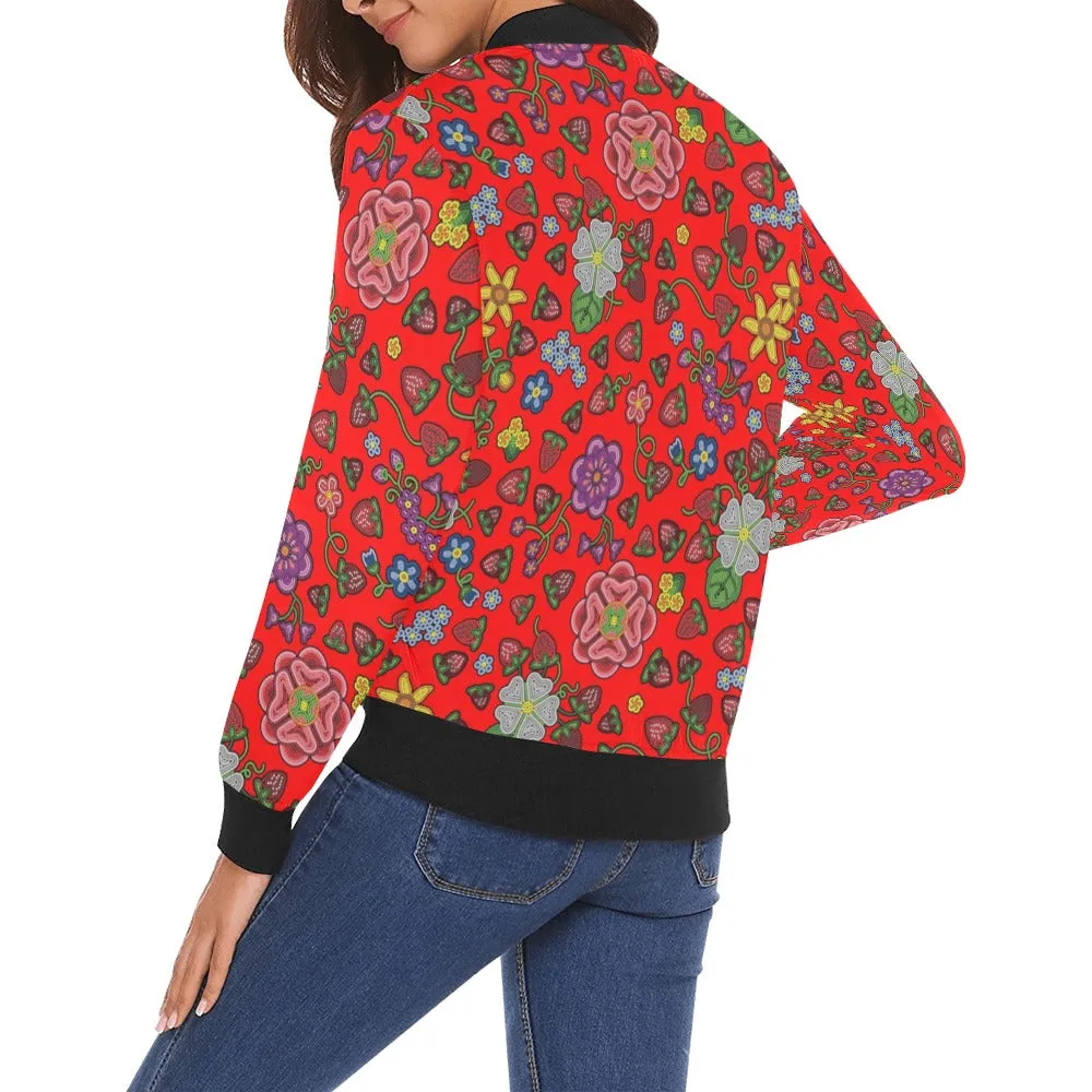 Berry Pop Fire All Over Print Bomber Jacket for Women