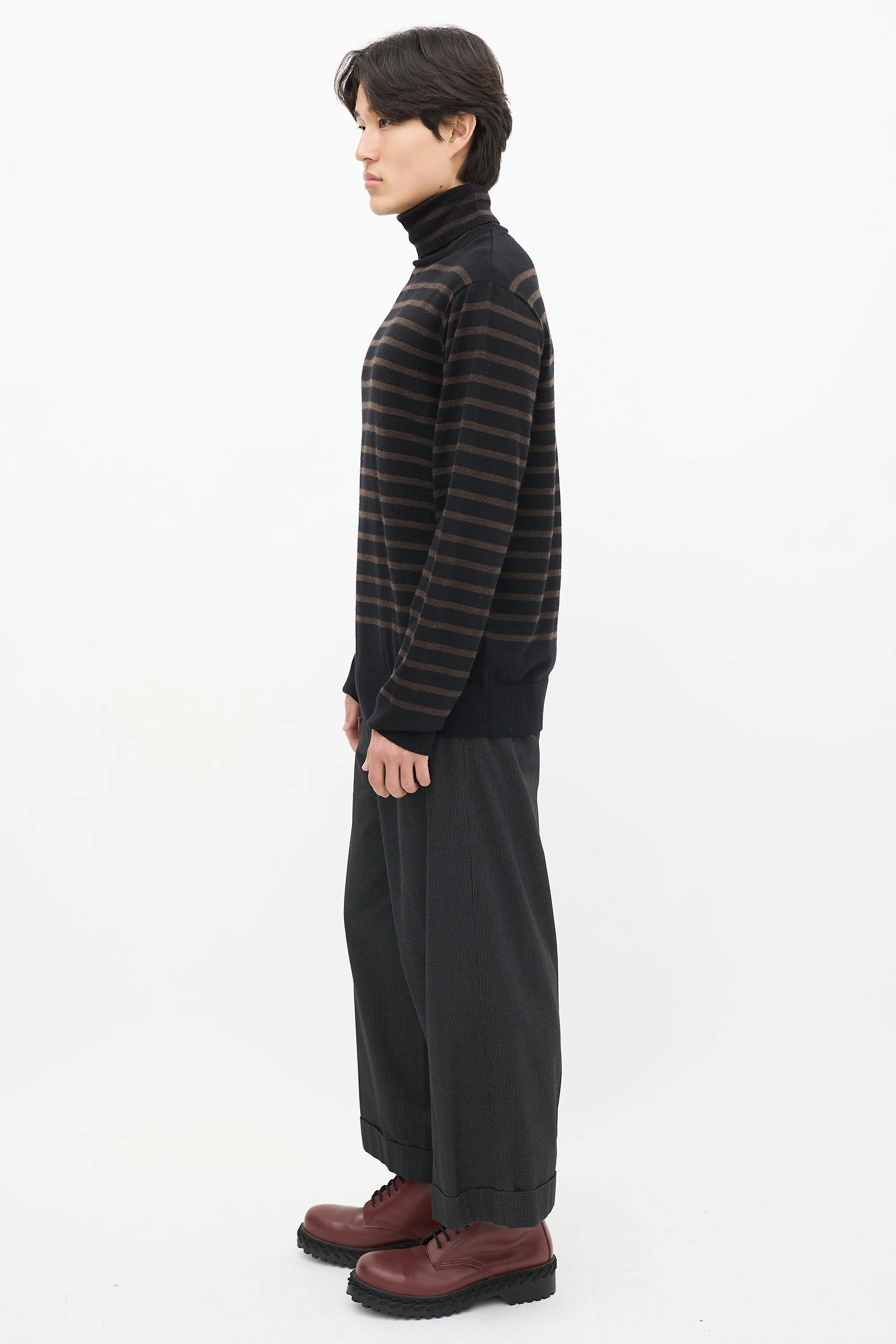 Black & Brown Wool Striped Turtleneck