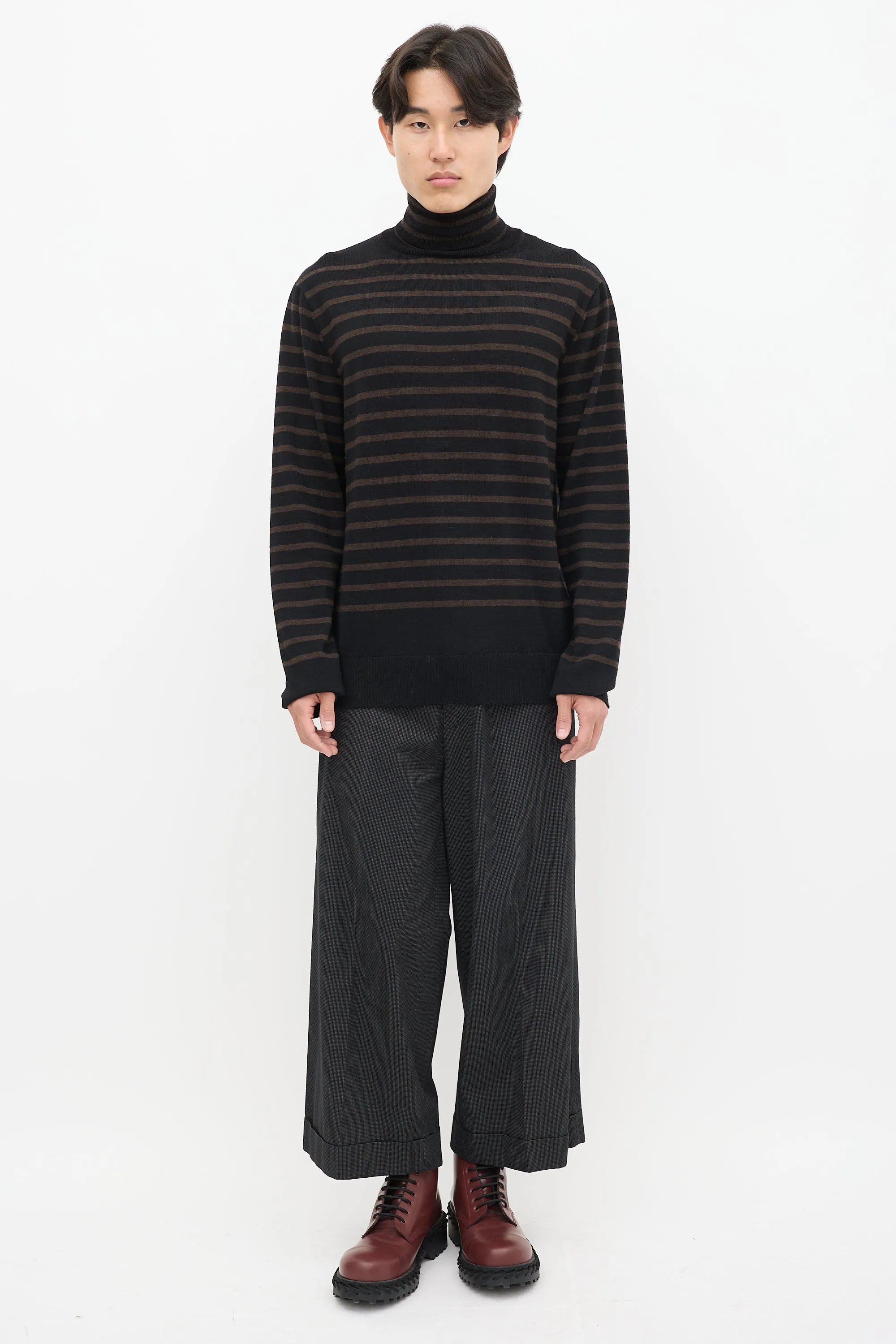 Black & Brown Wool Striped Turtleneck