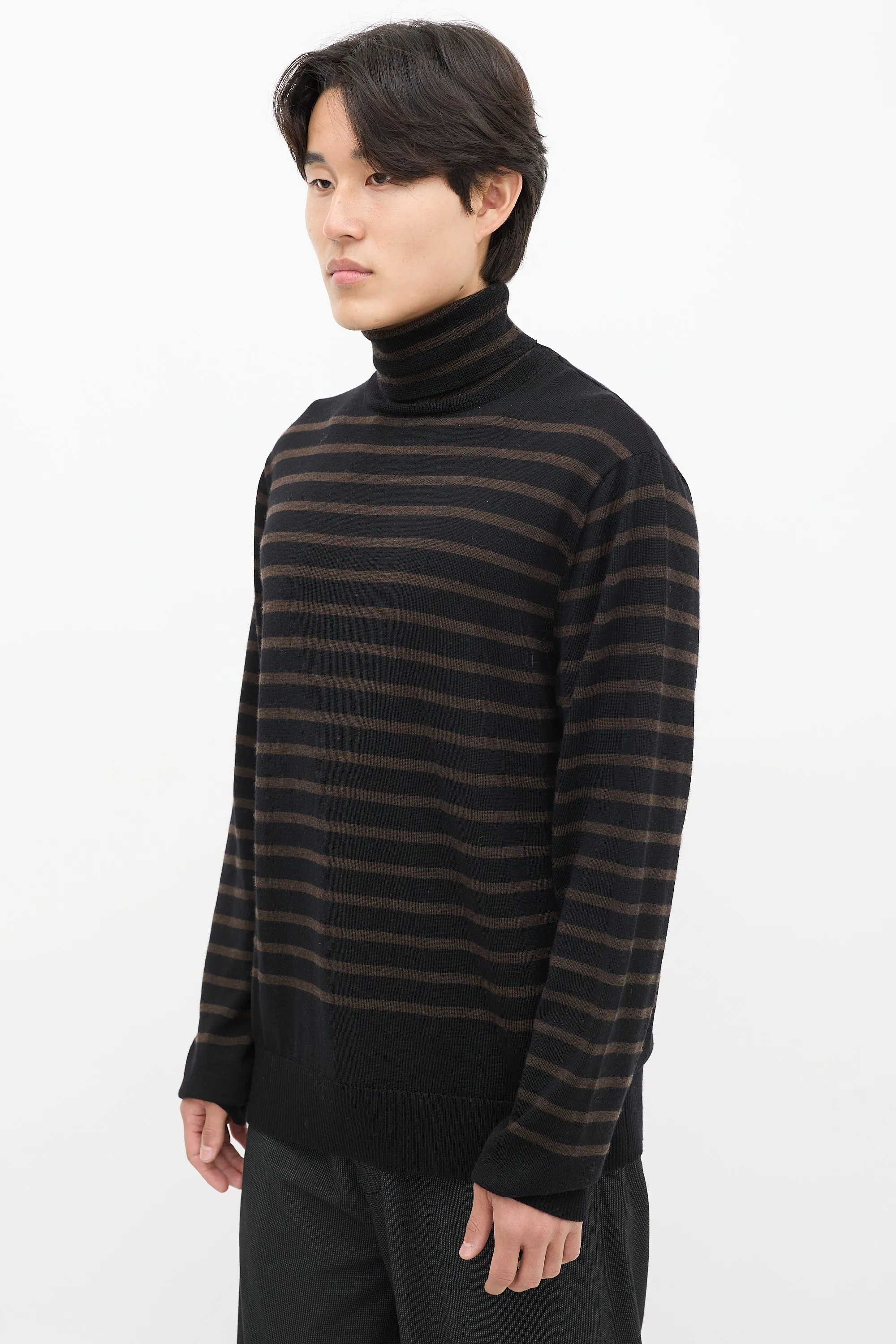 Black & Brown Wool Striped Turtleneck