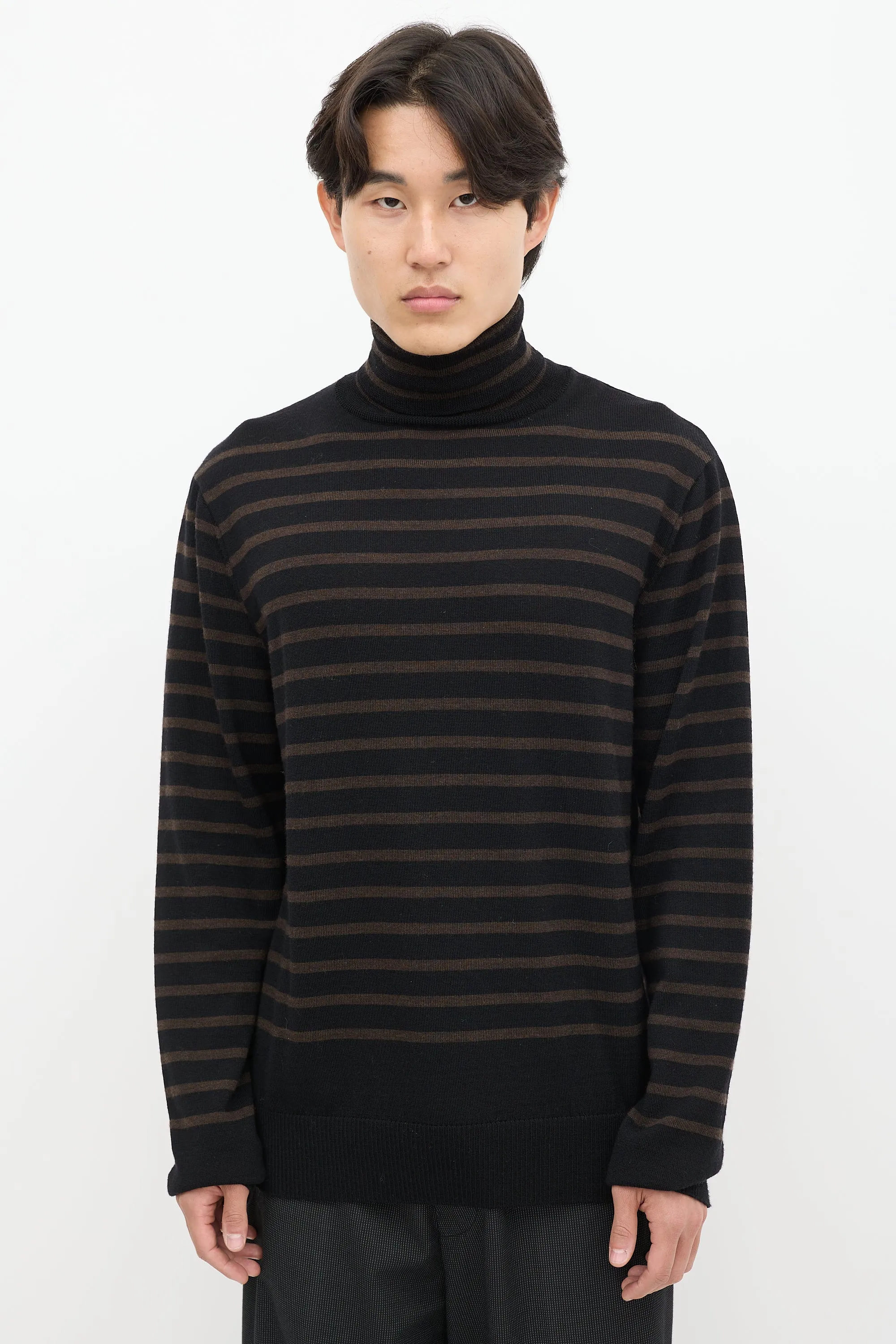 Black & Brown Wool Striped Turtleneck