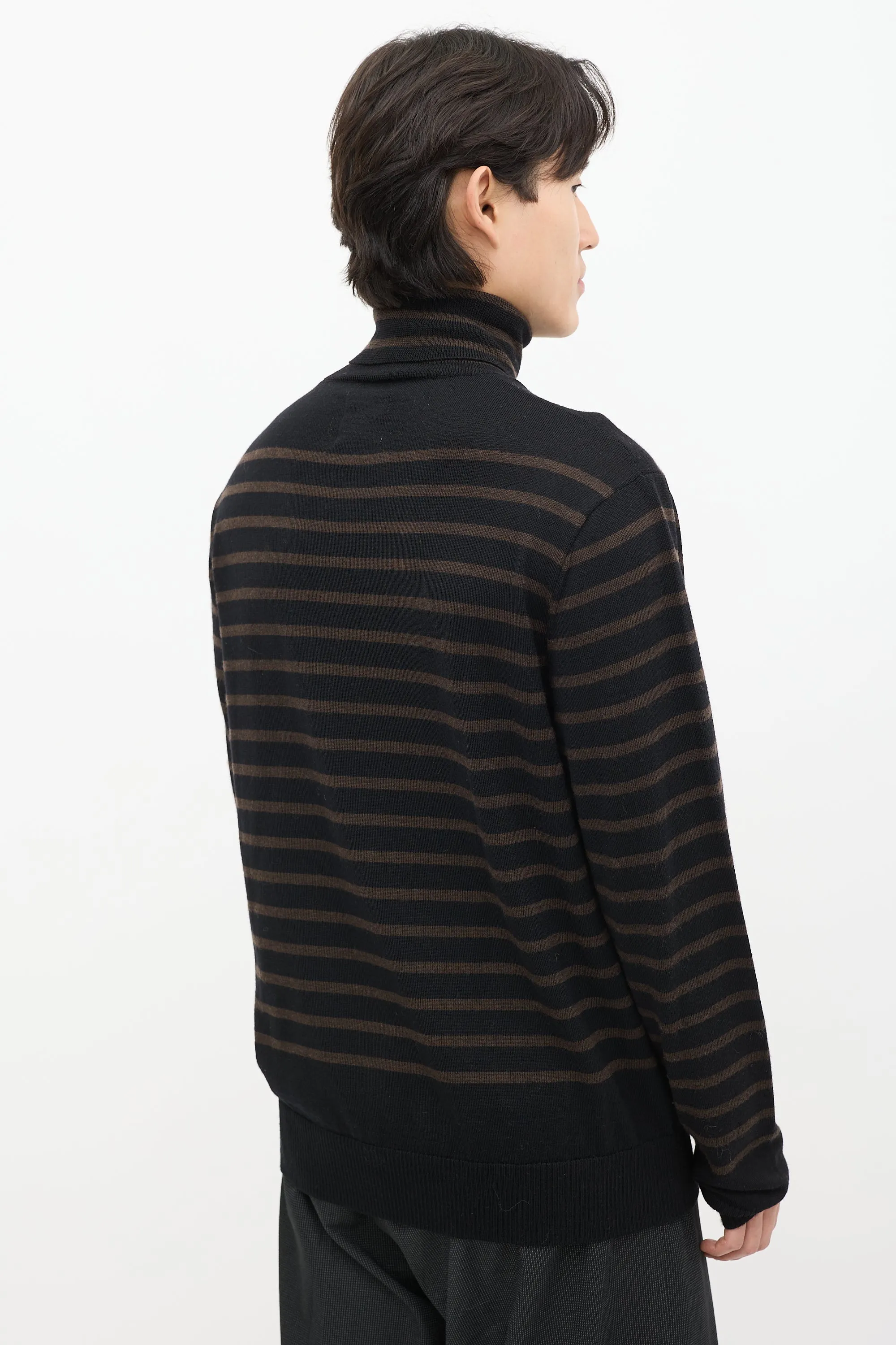 Black & Brown Wool Striped Turtleneck