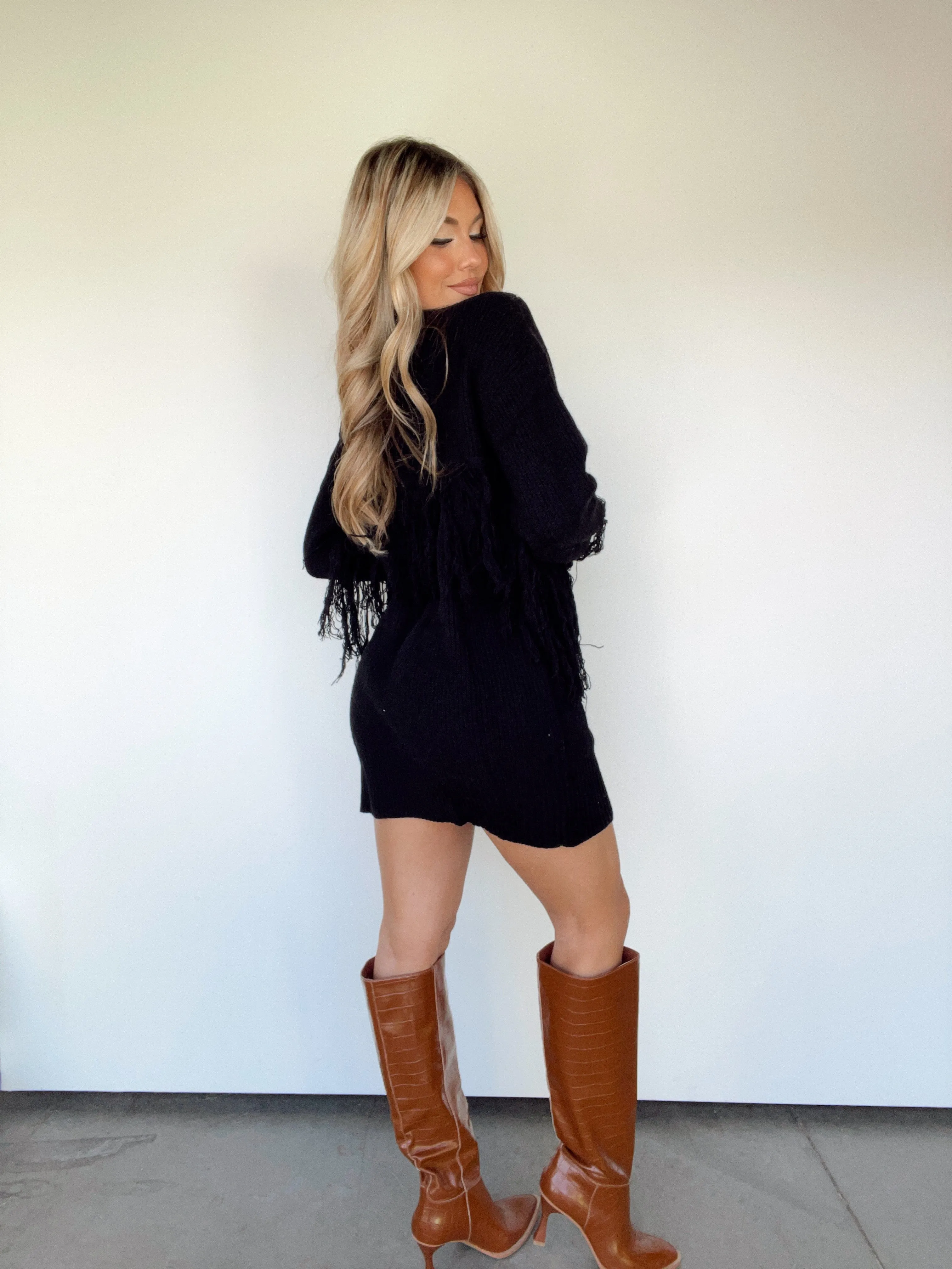 Black Fringe Sweater Dress