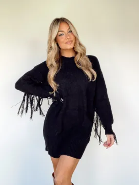 Black Fringe Sweater Dress