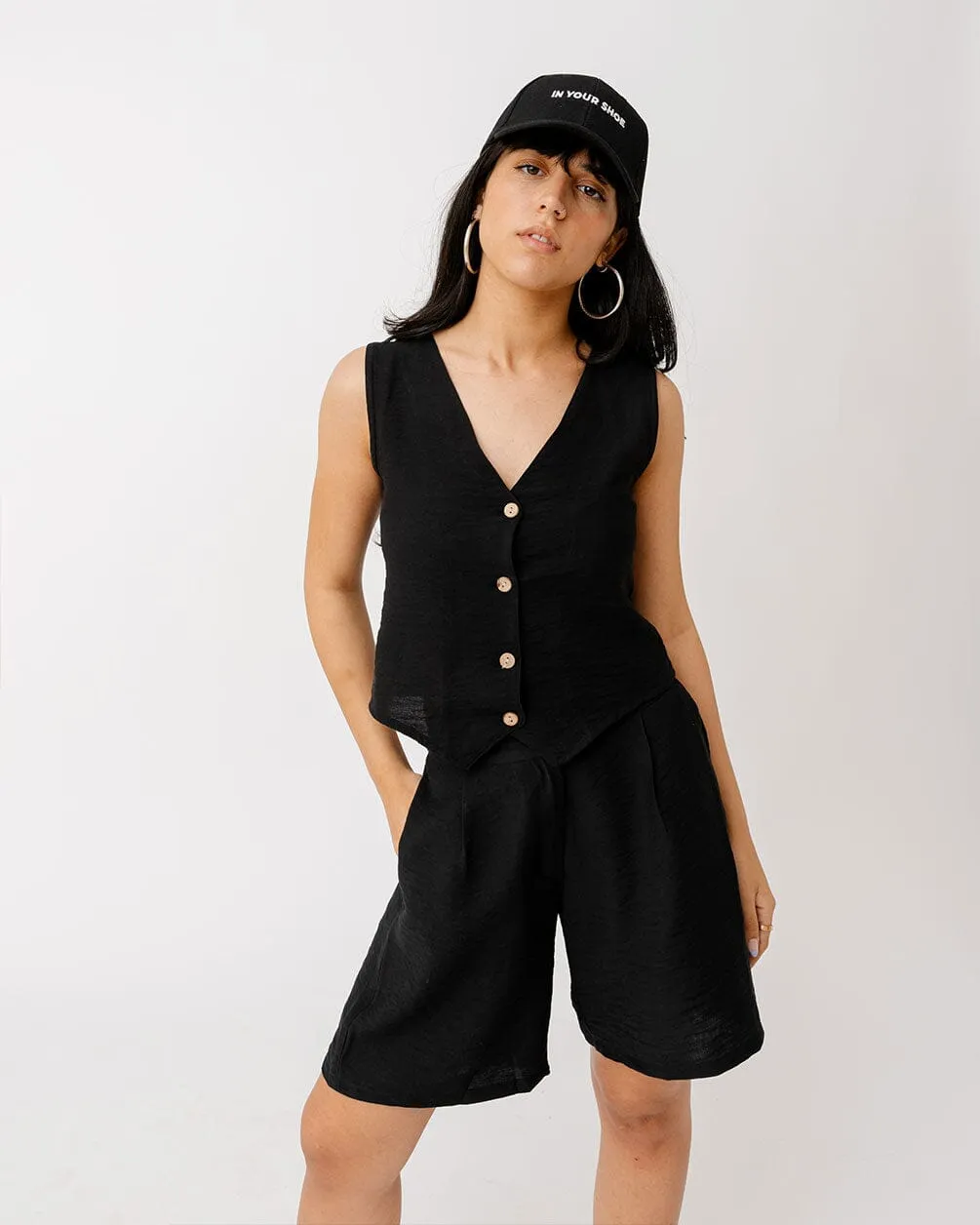 Black Linen Vest