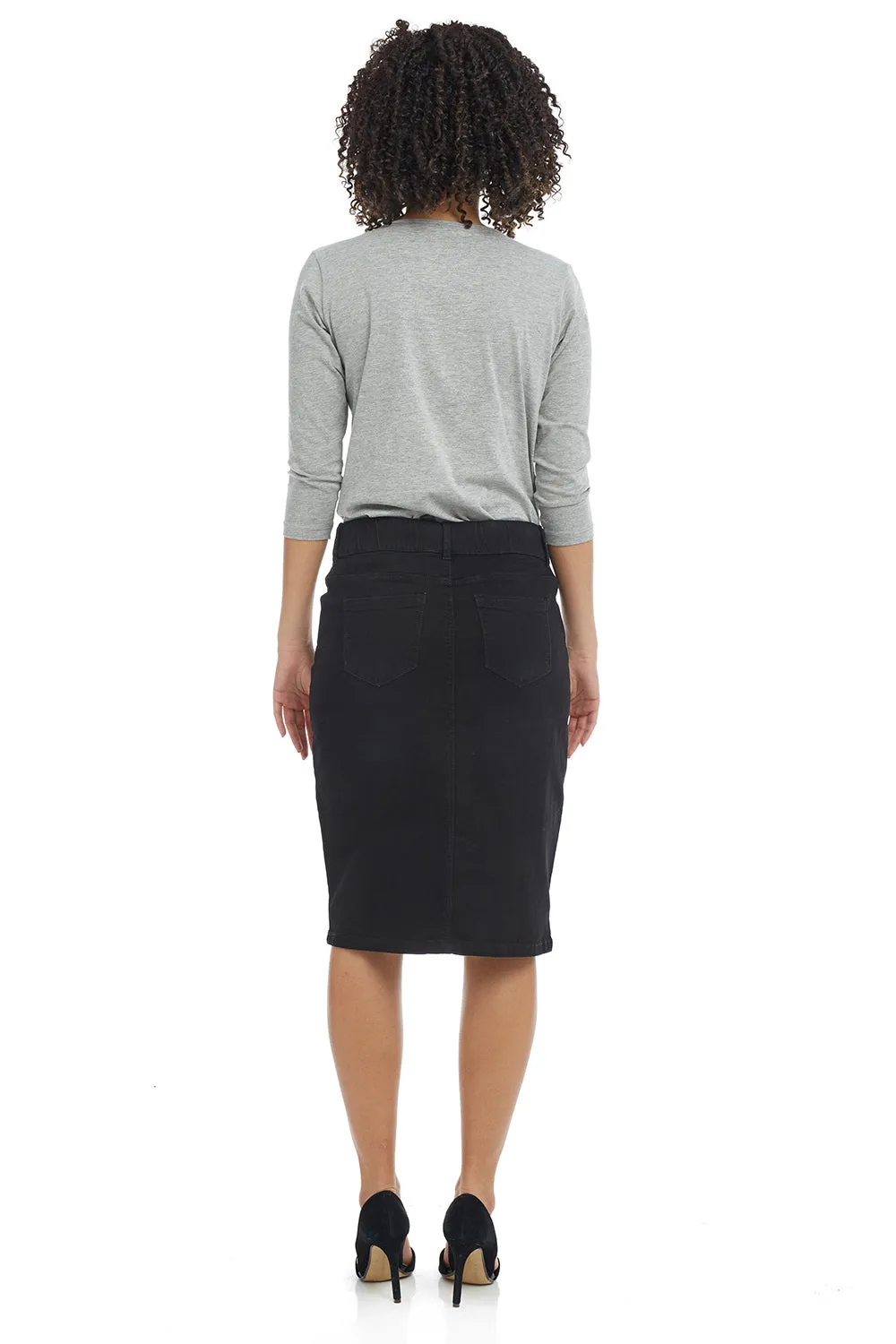 Black Modest Knee Length Denim Skirt 'Manhattan'