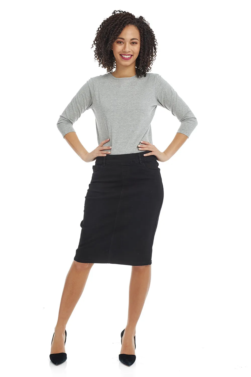 Black Modest Knee Length Denim Skirt 'Manhattan'