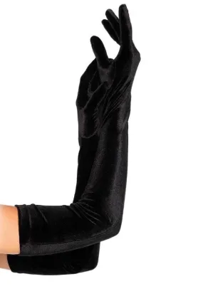 Black Stretch Velvet Opera Length Gloves