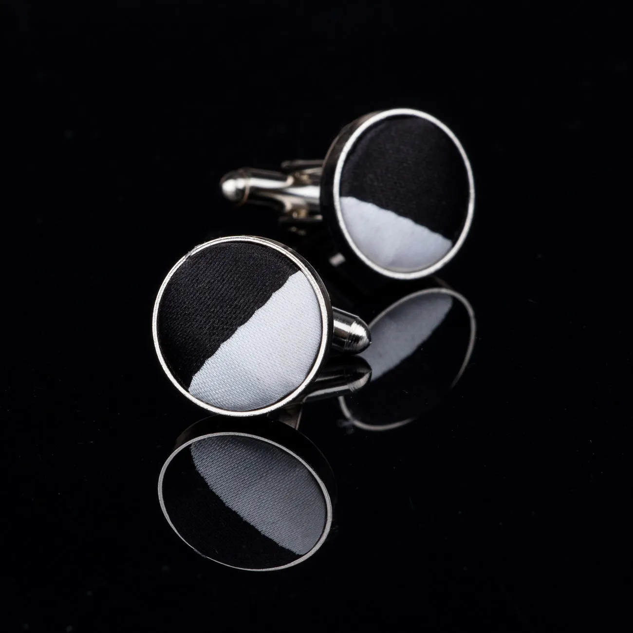 Black White Striped Tie Pocket Square Cufflinks Set