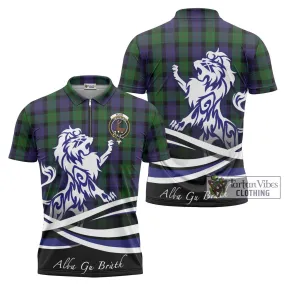 Blair Tartan Zipper Polo Shirt with Alba Gu Brath Regal Lion Emblem