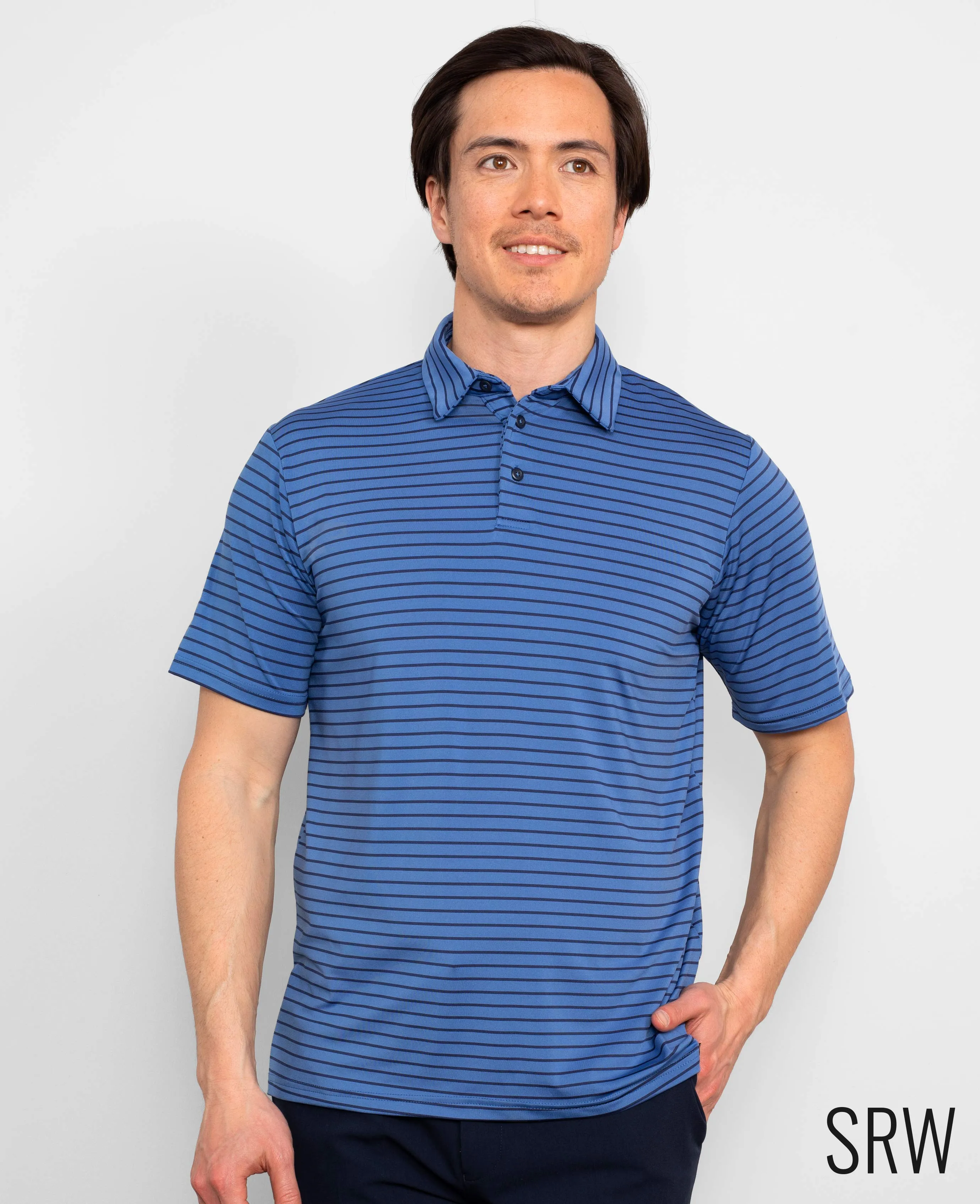 Blue Navy Stripe Short Sleeve Active Polo Shirt