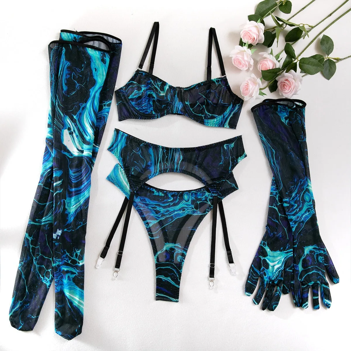 Blue Splash Lingerie Set