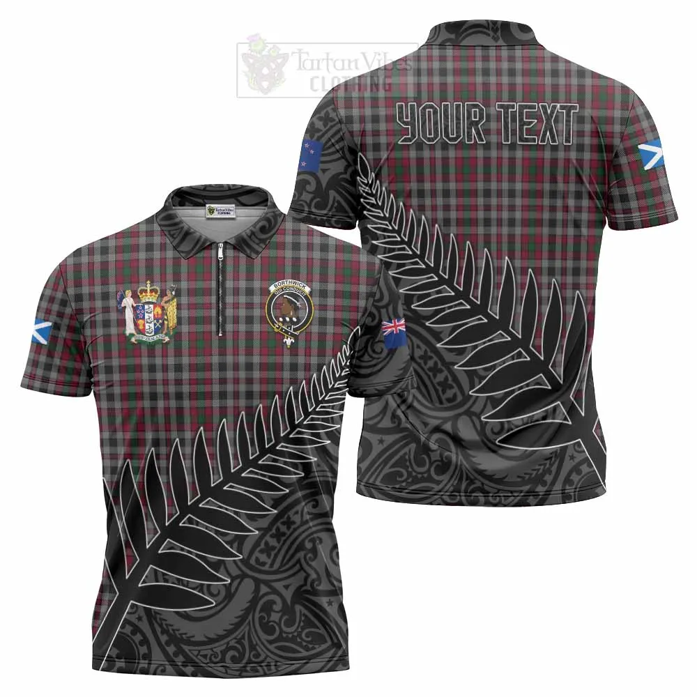 Borthwick Crest Tartan Zipper Polo Shirt with New Zealand Silver Fern Half Style