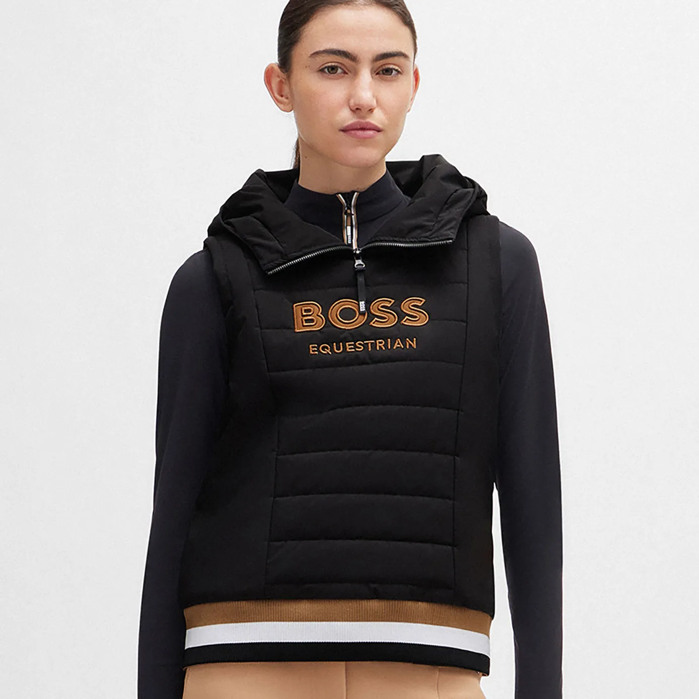 BOSS Equestrian Fanny Puffer Hoodie Gilet - Black