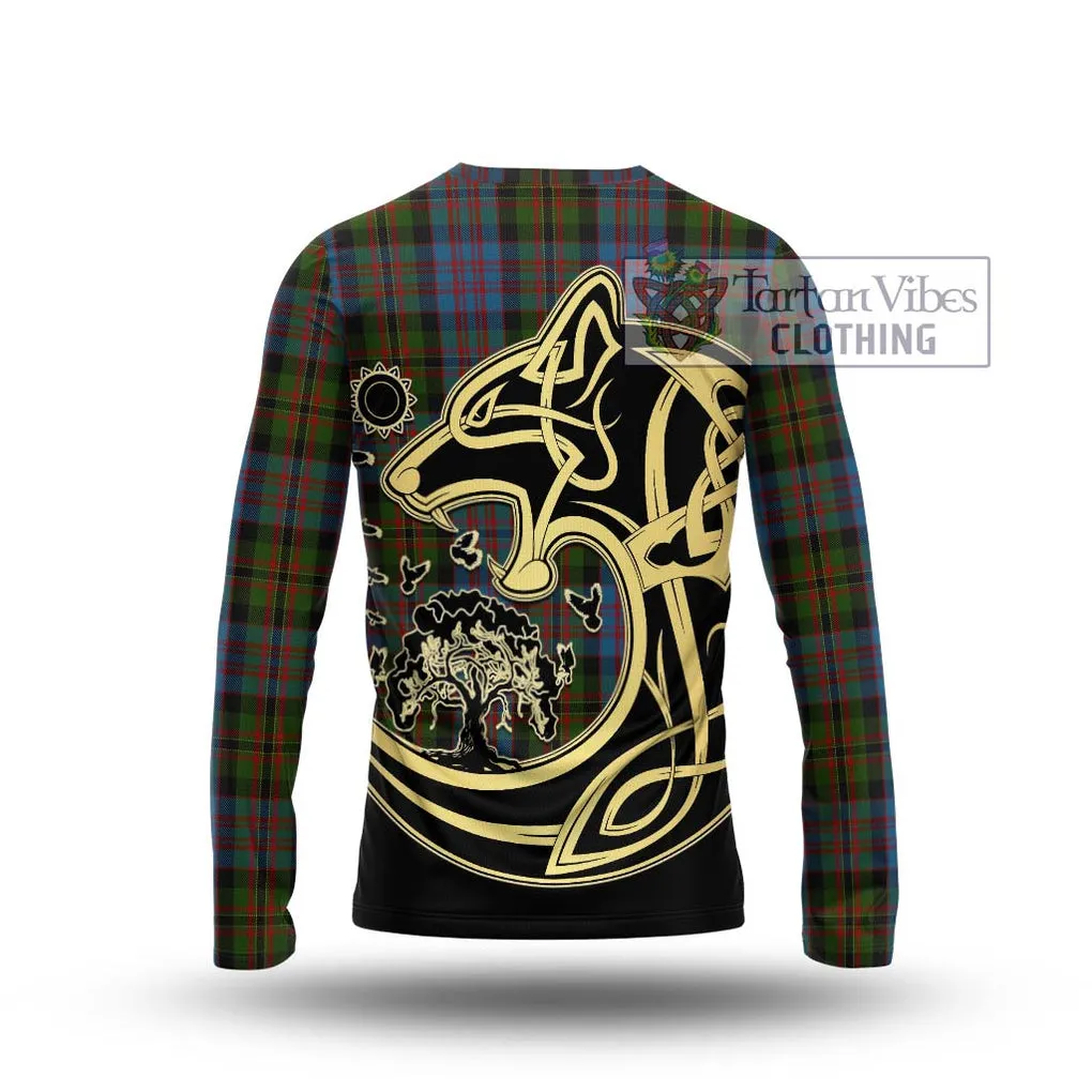 Bowie Tartan Long Sleeve T-Shirt with Family Crest Celtic Wolf Style