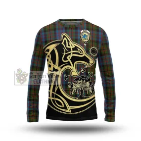 Bowie Tartan Long Sleeve T-Shirt with Family Crest Celtic Wolf Style