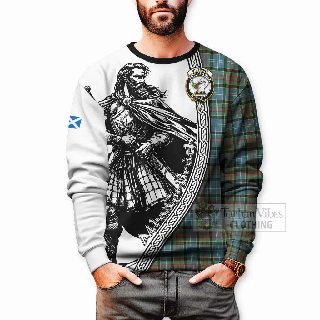 Brisbane Tartan Clan Crest Sweatshirt with Highlander Warrior Celtic Style