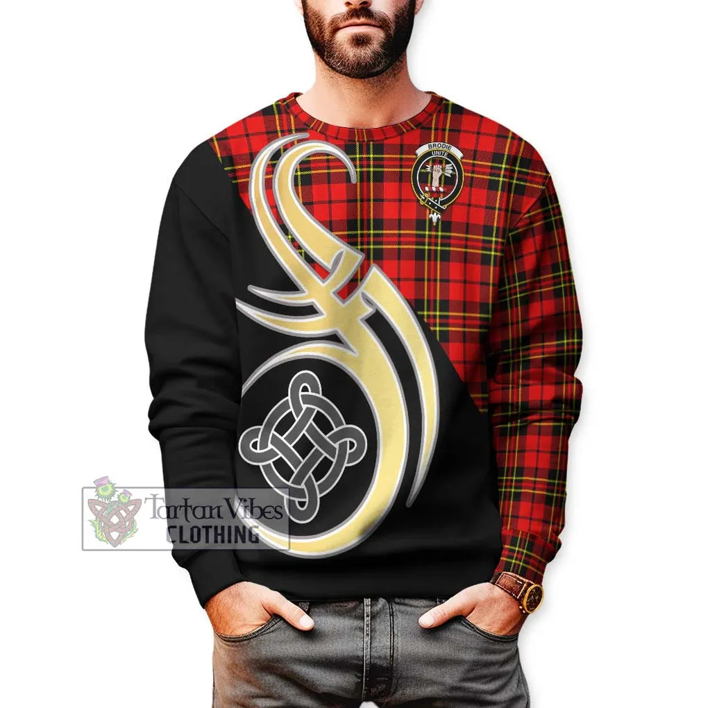 Brodie Modern Tartan Sweatshirt with Family Crest and Celtic Symbol Style